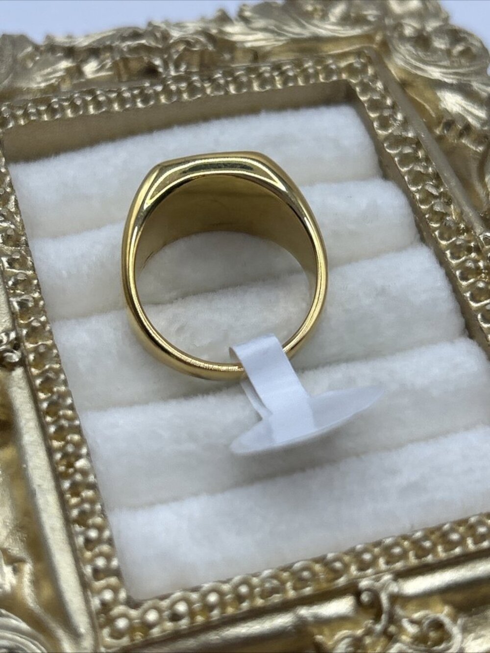 Vintage NOS Gold Tone Signet Ring Faux Mother of Pearl Size 7 Unisex Jewelry - Picture 12 of 16